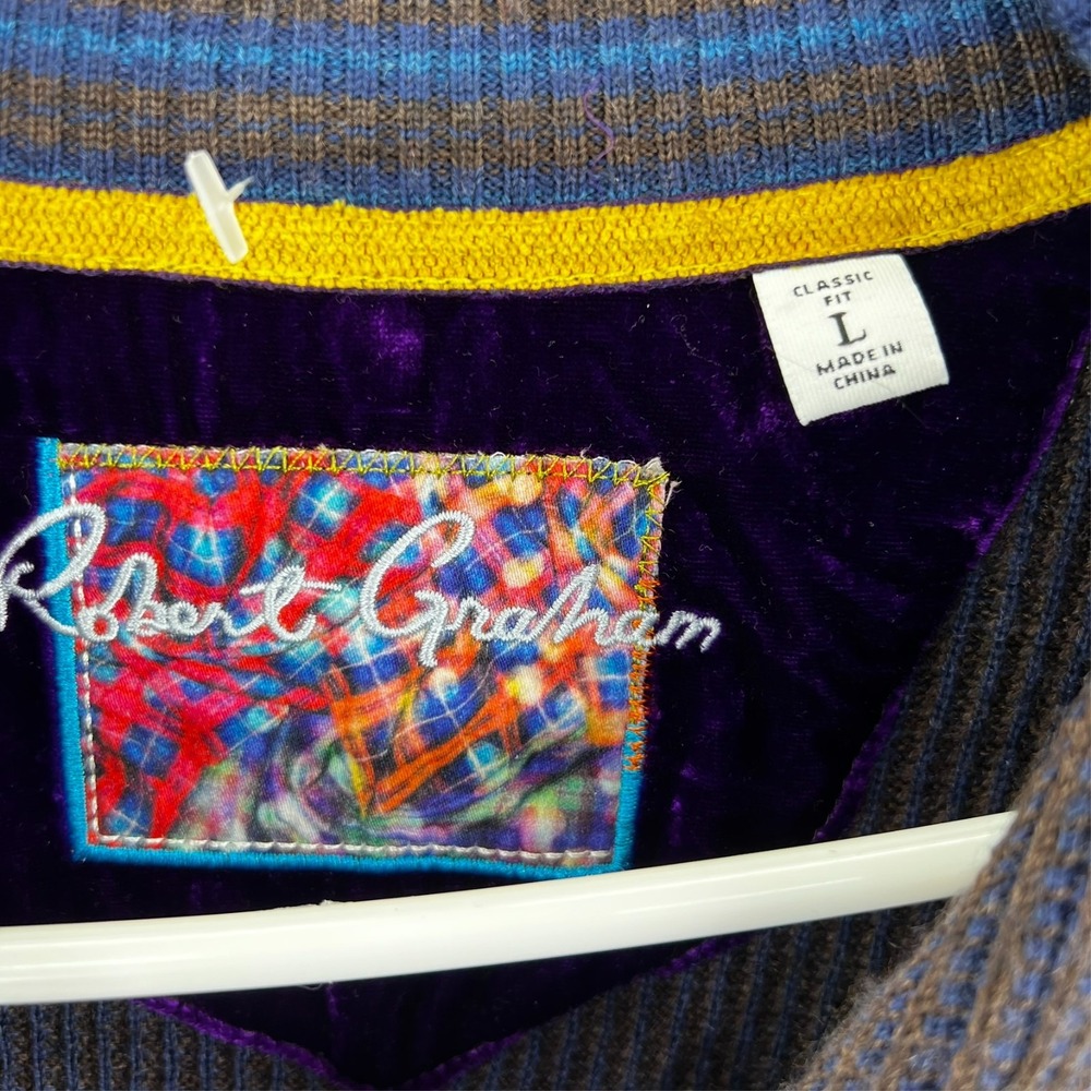 ROBERT GRAHAM Whalen Wool Quarter Zip Sweater Mens Size Large Brown Navy Stretch - Picture 4 of 15